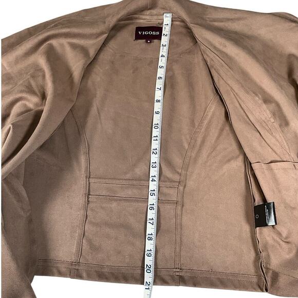 Vigoss Brown Faux Leather Suede Drape Front Moto Size Small Side Zip Casual - Picture 9 of 13